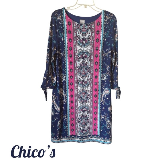 Chico's Dresses & Skirts - SPRING/SUMMER Chico's Blue/Pink Print  Dress  MEDIUM 8/10   #CL